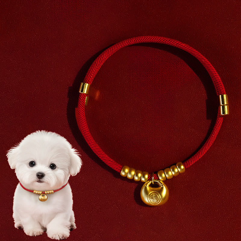 Buddha Stones ​​Rote Perlenkette Schutz Verstellbares Halsband für Katzen und kleine Hunde - Anhänger in Barrenform - 25-50 cm - image 0