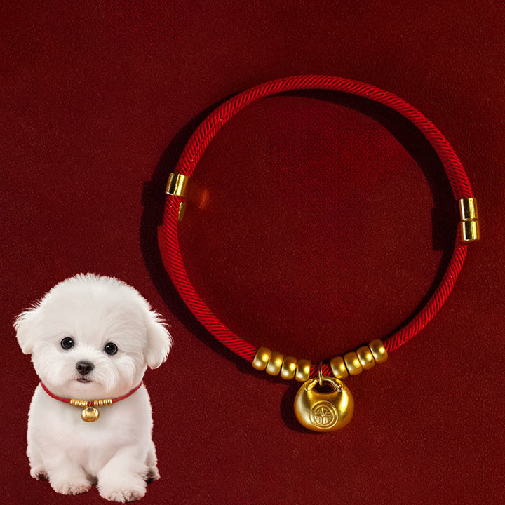 Buddha Stones ​​Rote Perlenkette Schutz Verstellbares Halsband für Katzen und kleine Hunde - Anhänger in Barrenform - 25-50 cm - image 0