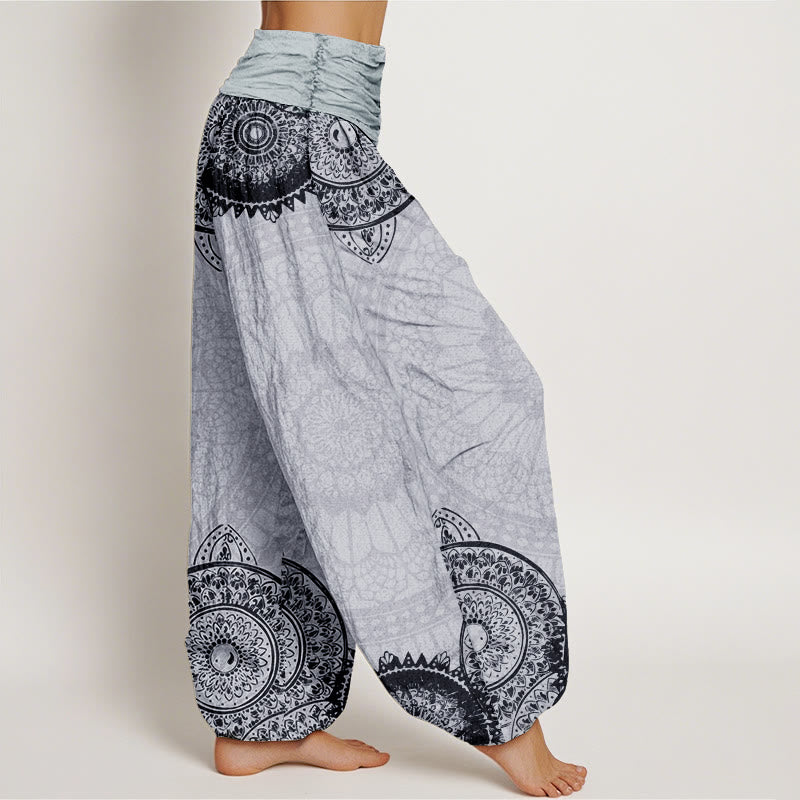 Haremshose für Damen mit elastischer Taille und Buddha Stones aus reiner Baumwolle, kreisförmiges Mandala-Design - image 11