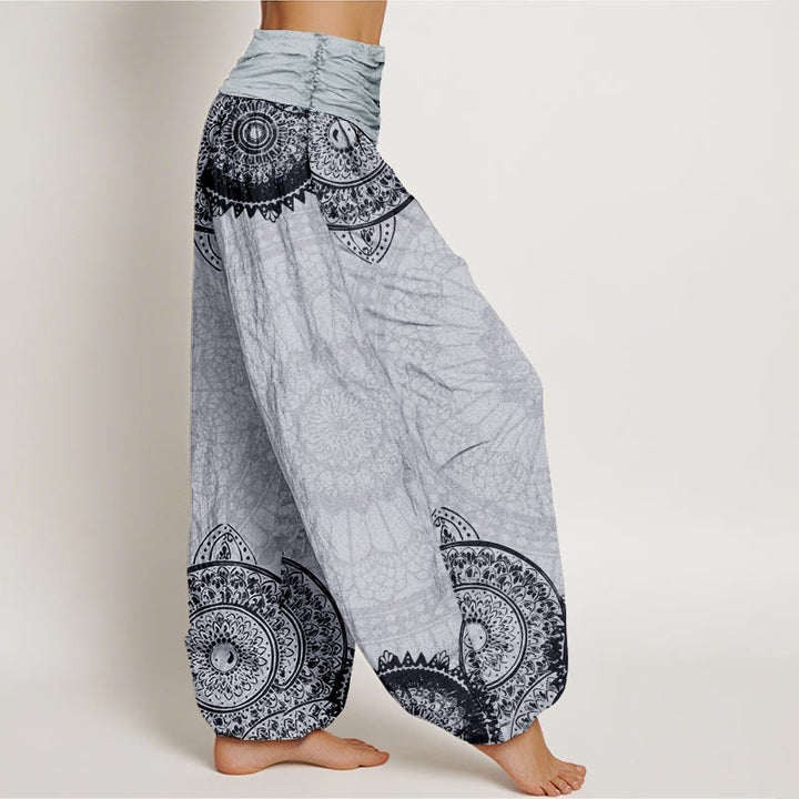 Haremshose für Damen mit elastischer Taille und Buddha Stones aus reiner Baumwolle, kreisförmiges Mandala-Design - image 11