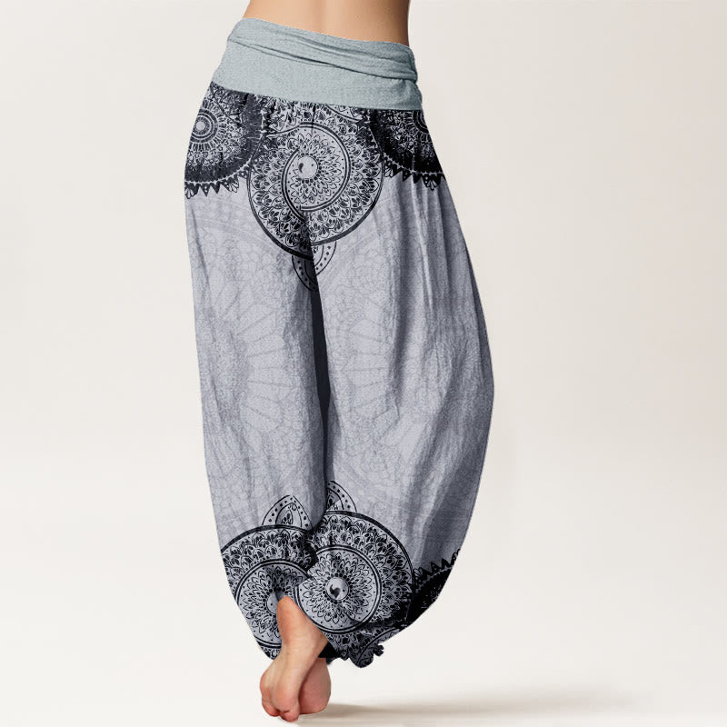 Haremshose für Damen mit elastischer Taille und Buddha Stones aus reiner Baumwolle, kreisförmiges Mandala-Design - image 10