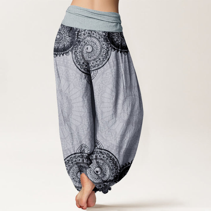 Haremshose für Damen mit elastischer Taille und Buddha Stones aus reiner Baumwolle, kreisförmiges Mandala-Design - image 10