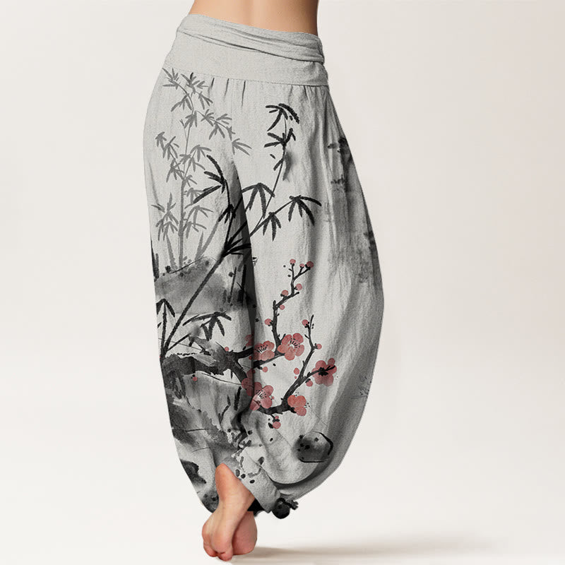 Haremshose mit Buddha Stones, Pflaumenblüten-, Bambus-, Orchideen- und Chrysanthemenmuster für Damen mit elastischem Bund. - image 1