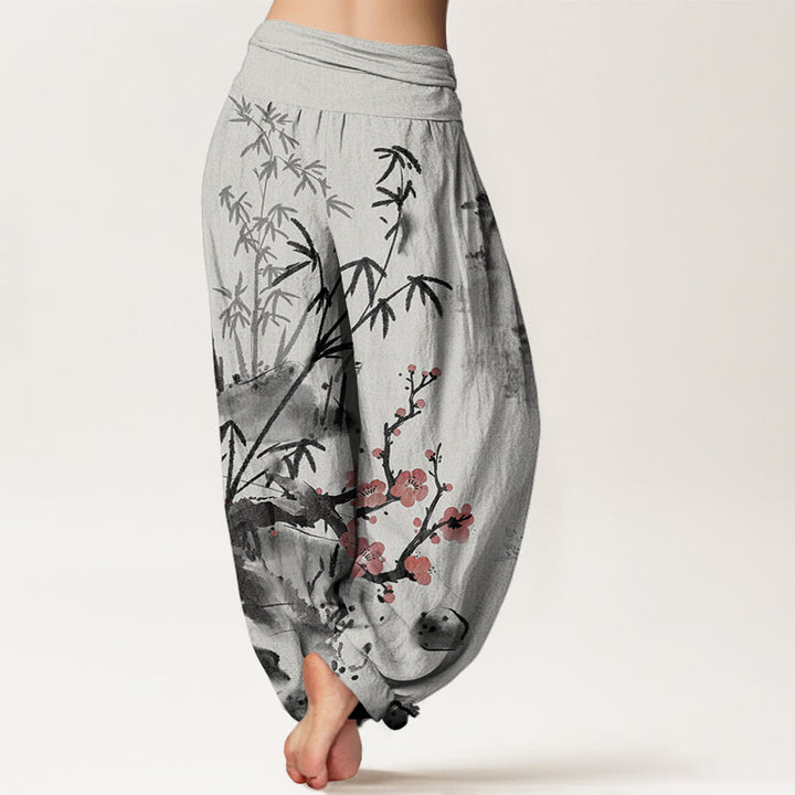 Haremshose mit Buddha Stones, Pflaumenblüten-, Bambus-, Orchideen- und Chrysanthemenmuster für Damen mit elastischem Bund. - image 1