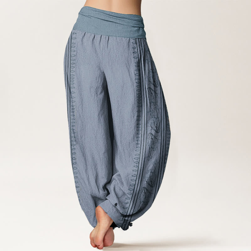 Haremshose mit Buddha Stones aus reiner Baumwolle, Dharma-Rad, Lotus, OM-Muster, elastische Taille für Damen - image 1