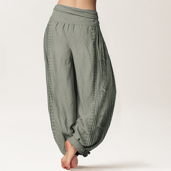 Haremshose mit Buddha Stones aus reiner Baumwolle, Dharma-Rad, Lotus, OM-Muster, elastische Taille für Damen - image 6