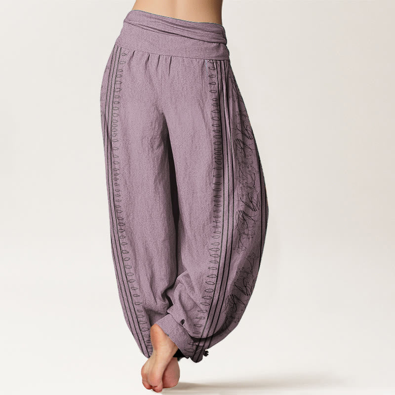 Haremshose mit Buddha Stones aus reiner Baumwolle, Dharma-Rad, Lotus, OM-Muster, elastische Taille für Damen - image 9