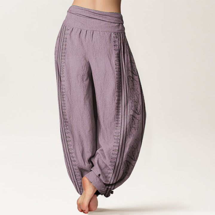 Haremshose mit Buddha Stones aus reiner Baumwolle, Dharma-Rad, Lotus, OM-Muster, elastische Taille für Damen - image 9