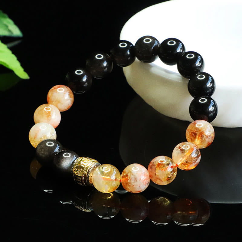Buddha Stones ​​Om Mani Padme Hum Silberglanz Obsidian Citrin Schutzarmband - image 1