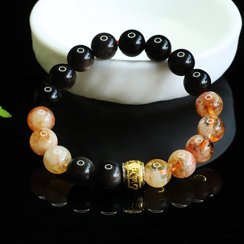 Buddha Stones ​​Om Mani Padme Hum Silberglanz Obsidian Citrin Schutzarmband - image 2