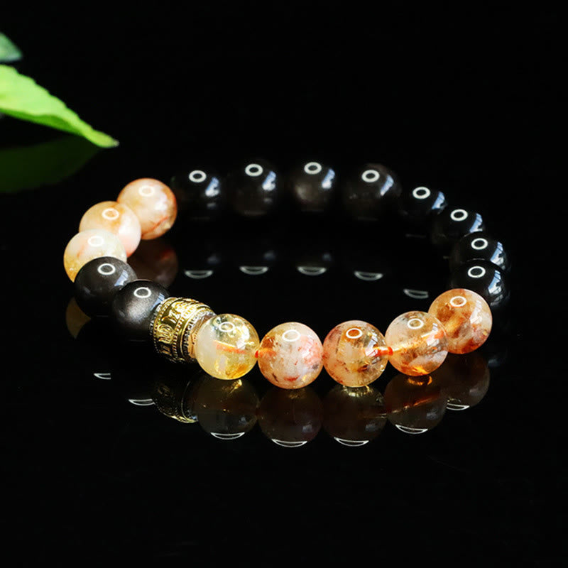Buddha Stones ​​Om Mani Padme Hum Silberglanz Obsidian Citrin Schutzarmband - image 3