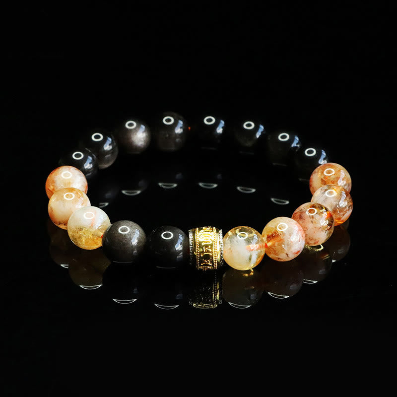 Buddha Stones ​​Om Mani Padme Hum Silberglanz Obsidian Citrin Schutzarmband - image 4