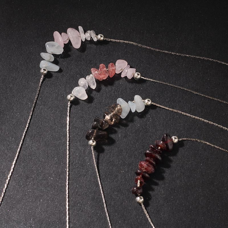 Buddha Stones: Halskette mit Anhänger aus schwarzem Obsidian, Rauchquarz, Granat, Aquamarin, Erdbeerquarz und rosa Kristall. - image 27