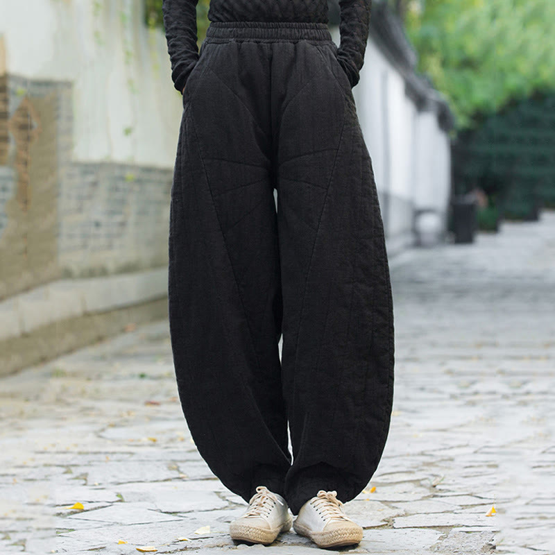 Buddha Stones Einfarbige, dicke Baumwollhose für Damen, Länge 7-8, mit Taschen - image 15