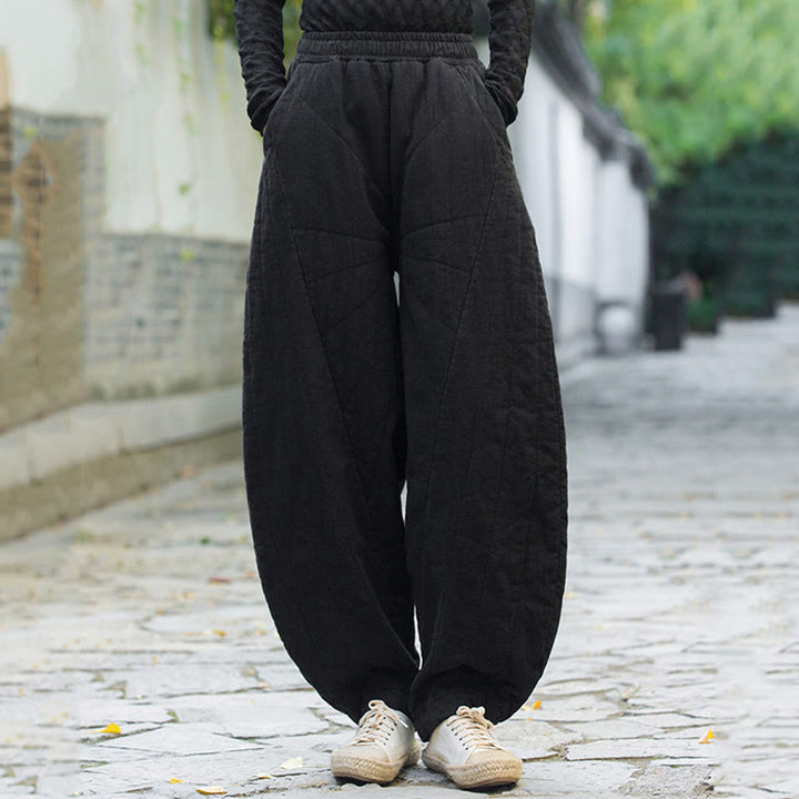 Buddha Stones Einfarbige, dicke Baumwollhose für Damen, Länge 7-8, mit Taschen - image 15