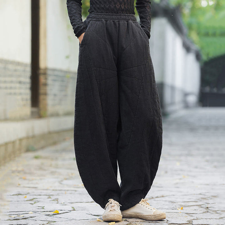 Buddha Stones Einfarbige, dicke Baumwollhose für Damen, Länge 7-8, mit Taschen - image 13