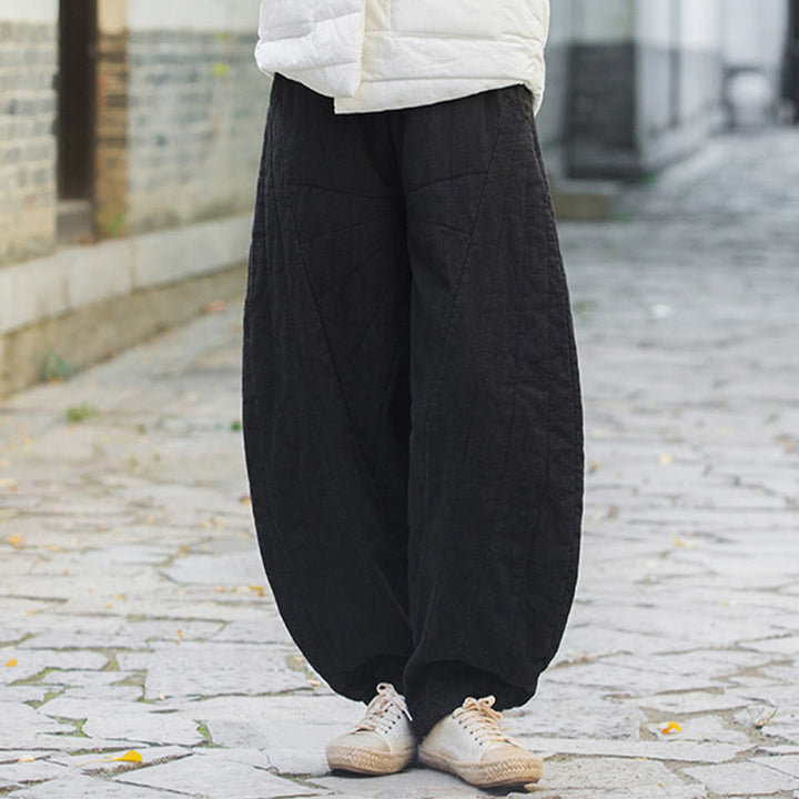 Buddha Stones Einfarbige, dicke Baumwollhose für Damen, Länge 7-8, mit Taschen - image 12