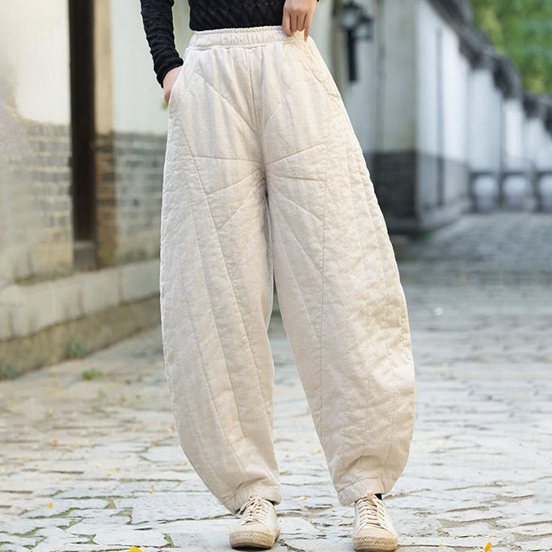 Buddha Stones Einfarbige, dicke Baumwollhose für Damen, Länge 7-8, mit Taschen - image 1