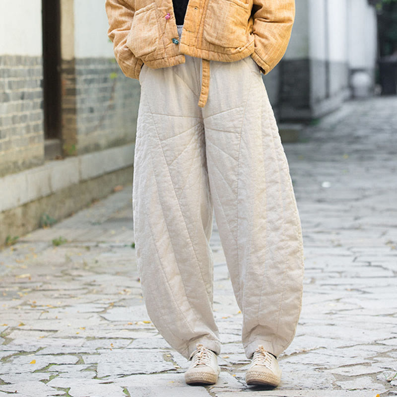 Buddha Stones Einfarbige, dicke Baumwollhose für Damen, Länge 7-8, mit Taschen - image 4