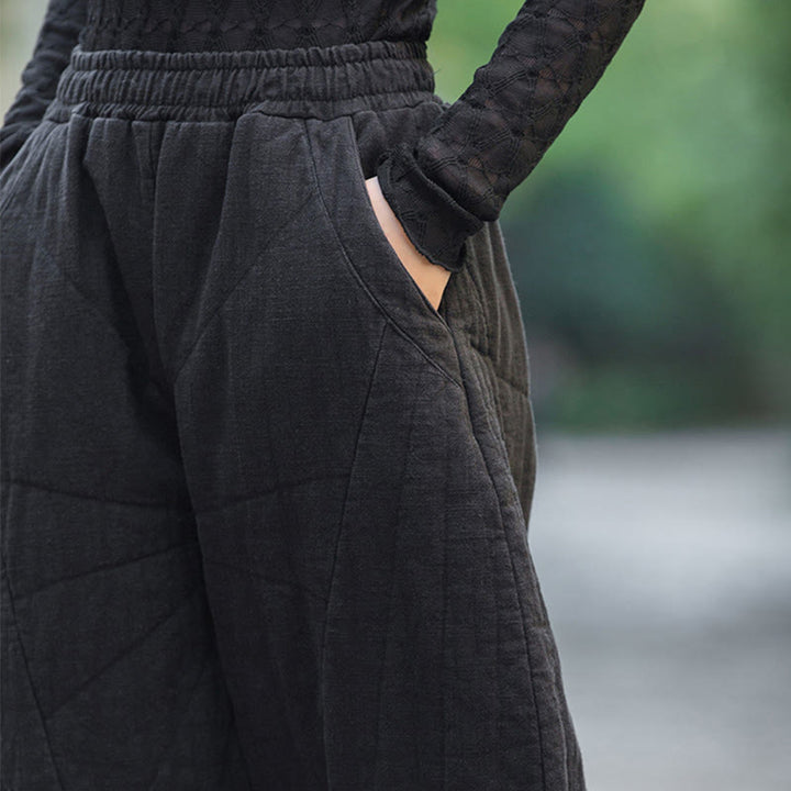 Buddha Stones Einfarbige, dicke Baumwollhose für Damen, Länge 7-8, mit Taschen - image 16