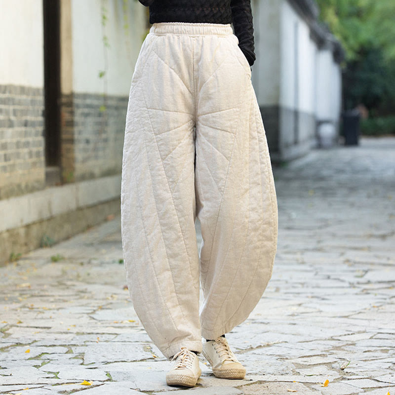 Buddha Stones Einfarbige, dicke Baumwollhose für Damen, Länge 7-8, mit Taschen - Weiß - US14, UK/AU18, EU46 (4XL) - image 0
