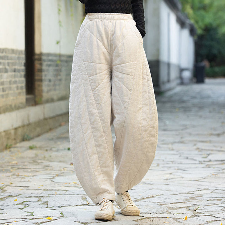 Buddha Stones Einfarbige, dicke Baumwollhose für Damen, Länge 7-8, mit Taschen - Weiß - US14, UK/AU18, EU46 (4XL) - image 0