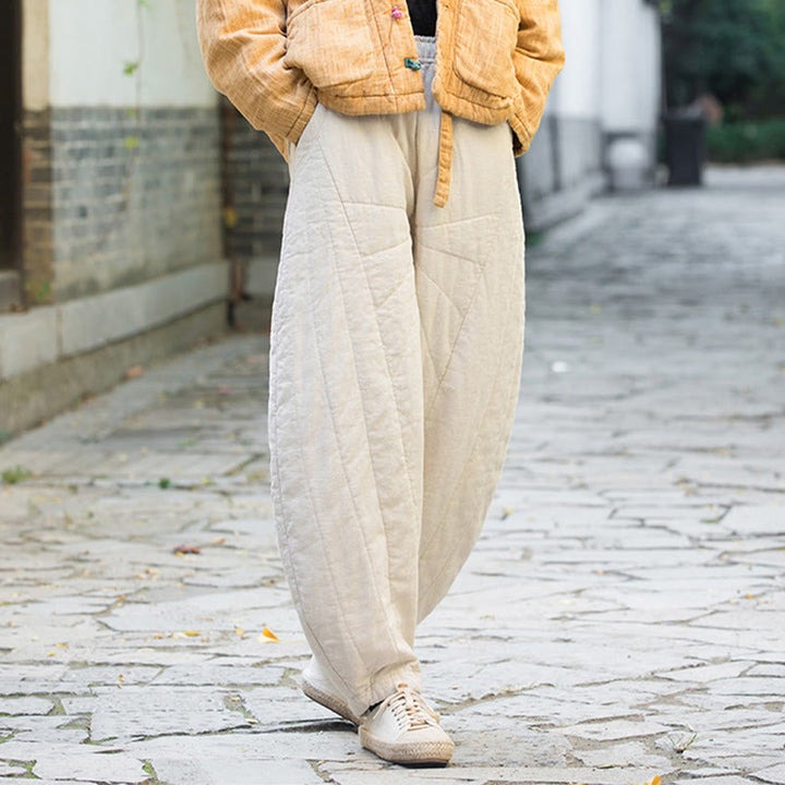 Buddha Stones Einfarbige, dicke Baumwollhose für Damen, Länge 7-8, mit Taschen - image 3