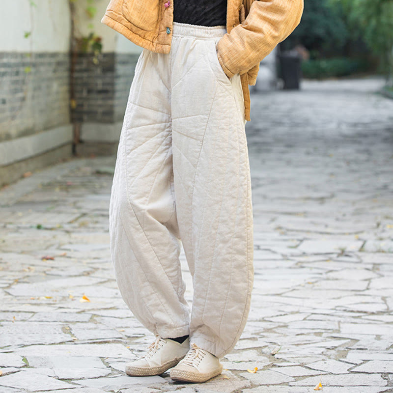 Buddha Stones Einfarbige, dicke Baumwollhose für Damen, Länge 7-8, mit Taschen - image 5