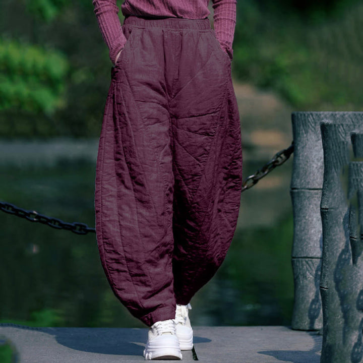 Buddha Stones Einfarbige, dicke Baumwollhose für Damen, Länge 7-8, mit Taschen - Lila - US14, UK/AU18, EU46 (4XL) - image 17