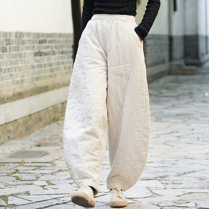 Buddha Stones Einfarbige, dicke Baumwollhose für Damen, Länge 7-8, mit Taschen - image 2