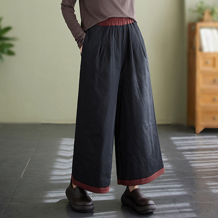 Buddha Stones Lässige, schlichte Damenhose mit weitem Bein und Taschen - image 3