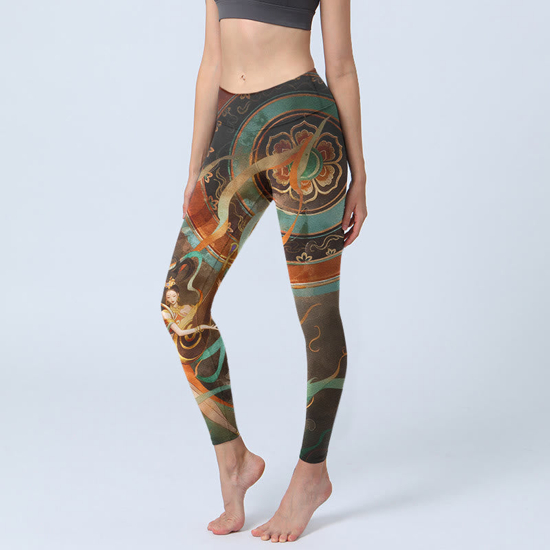 Buddha Stones, bunte Feenlaute, Schleifen, Blumenkreismuster, bedruckte Leggings, Yogahosen für Damen - Sattelbraun - US18, UK/AU22, EU50 (4XL) - image 0