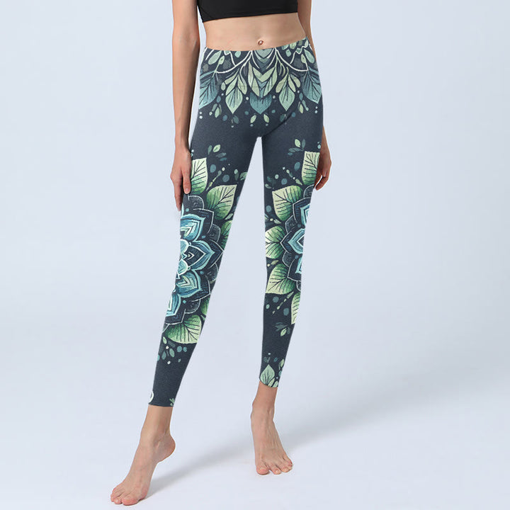 Leggings mit Buddha Stones, symmetrischem Om-Symbol und Blumenmuster, Damen-Yogahose - image 5