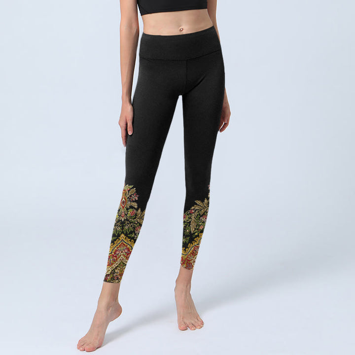 Leggings mit Buddha Stones, zarten warmen Farbtönen und Blumen-/Blattmuster – Damen-Yogahose - image 5