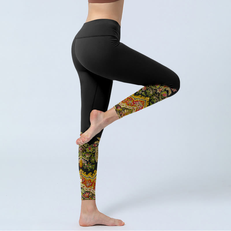 Leggings mit Buddha Stones, zarten warmen Farbtönen und Blumen-/Blattmuster – Damen-Yogahose - image 3