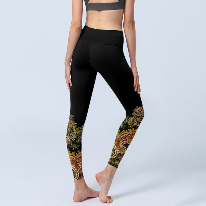 Leggings mit Buddha Stones, zarten warmen Farbtönen und Blumen-/Blattmuster – Damen-Yogahose - image 4