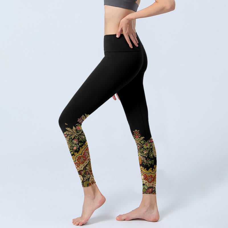 Leggings mit Buddha Stones, zarten warmen Farbtönen und Blumen-/Blattmuster – Damen-Yogahose - image 2