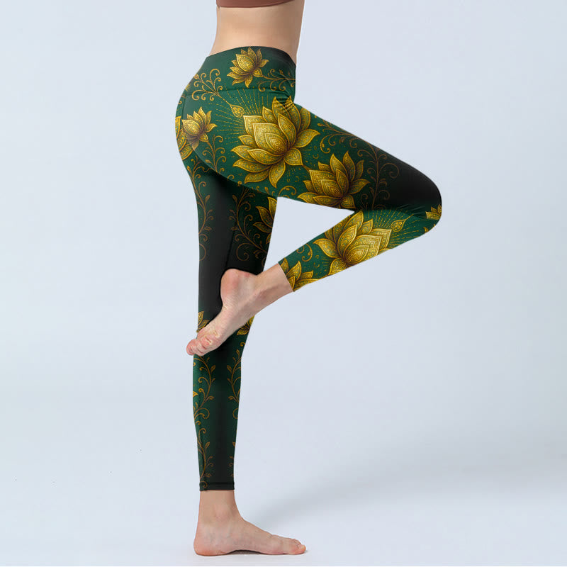 Leggings mit Buddha Stones und goldenem Lotusmuster, Damen-Yogahose - image 3