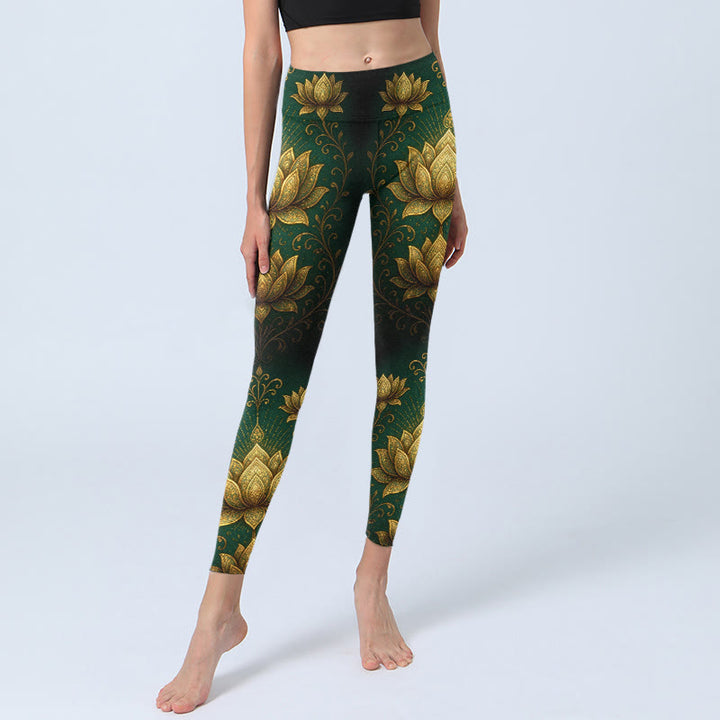 Leggings mit Buddha Stones und goldenem Lotusmuster, Damen-Yogahose - image 5