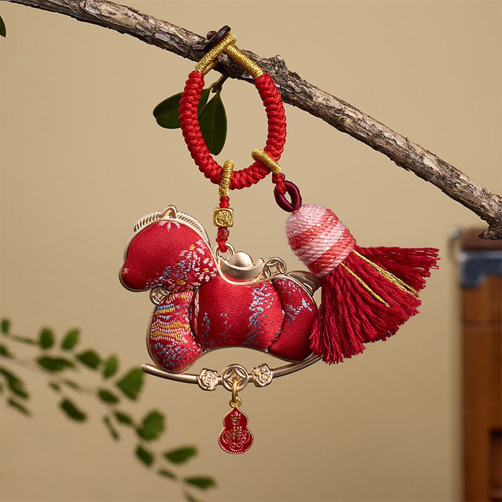 Buddha Stones, mehrfarbig, Jahr des Pferdes, Kürbisbarren-Design, Freiheit, Wohlstand, Schlüsselanhänger - Red Horse 12*3mm - image 0