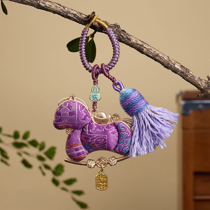 Buddha Stones, mehrfarbig, Jahr des Pferdes, Kürbisbarren-Design, Freiheit, Wohlstand, Schlüsselanhänger - Lila Pferd 12*3mm - image 8