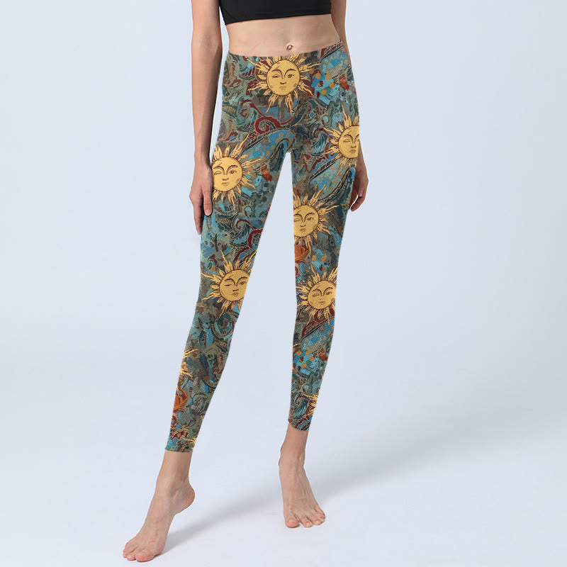 Leggings mit Buddha Stones Motiv, goldenem Sonnenmuster, Damen-Yogahose - image 5