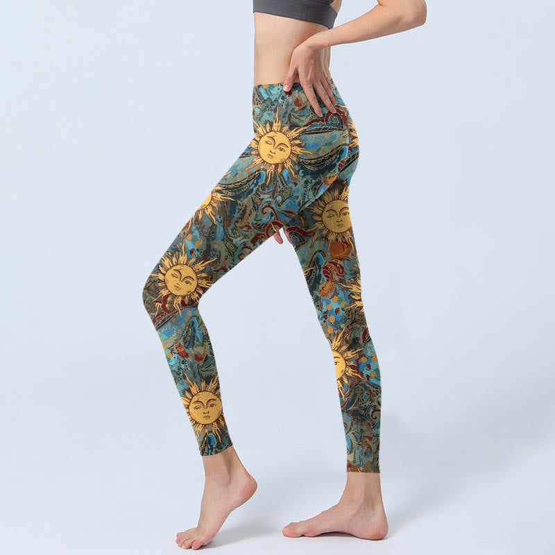 Leggings mit Buddha Stones Motiv, goldenem Sonnenmuster, Damen-Yogahose - image 2