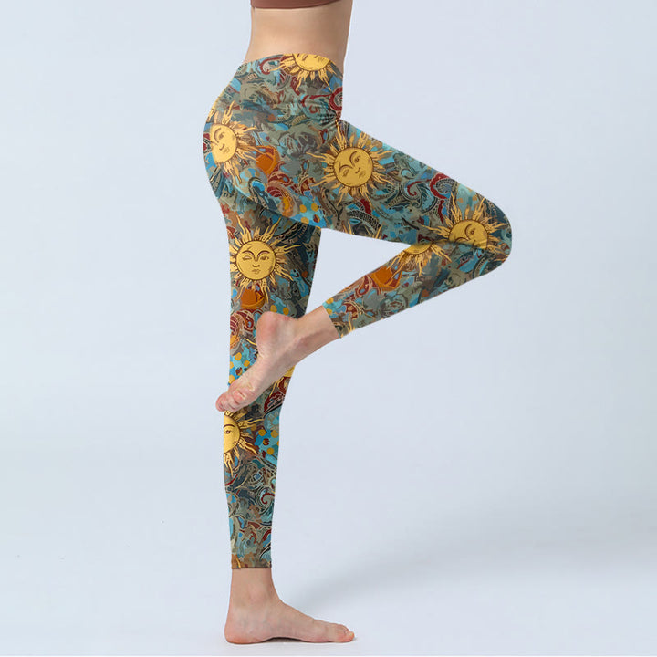 Leggings mit Buddha Stones Motiv, goldenem Sonnenmuster, Damen-Yogahose - image 3