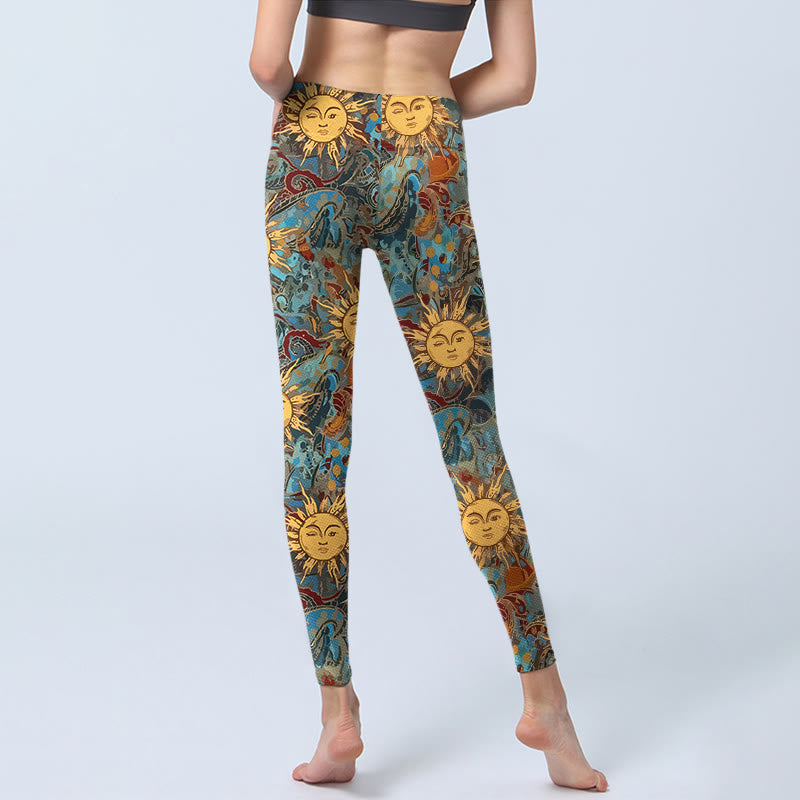 Leggings mit Buddha Stones Motiv, goldenem Sonnenmuster, Damen-Yogahose - image 6