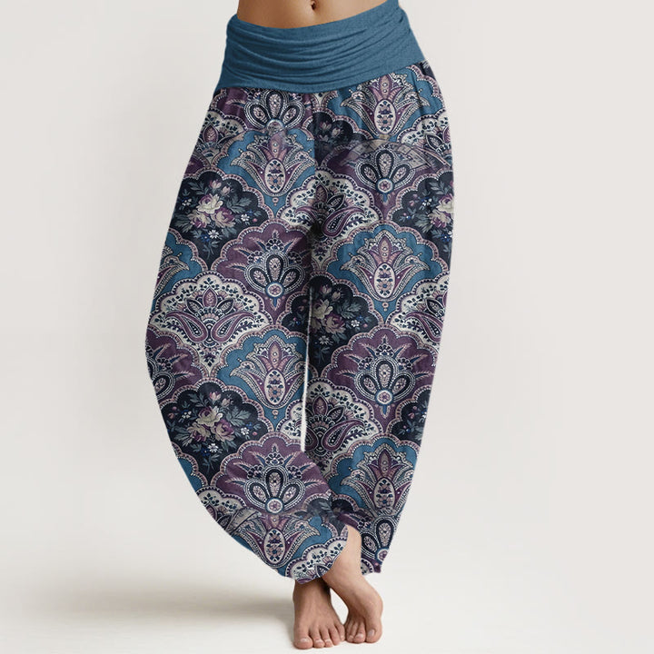Baumwoll-Haremshose mit Buddha Stones und Fächermuster (Blumen und Blätter) mit elastischem Bund für Damen - SteelBlue - US16, UK/AU20, EU48 (3XL) - image 5
