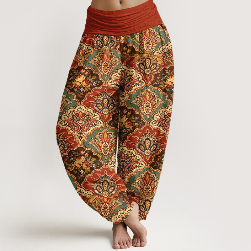 Baumwoll-Haremshose mit Buddha Stones und Fächermuster (Blumen und Blätter) mit elastischem Bund für Damen - Feuerfestziegel - US16, UK/AU20, EU48 (3XL) - image 8