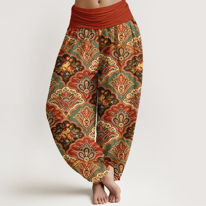 Baumwoll-Haremshose mit Buddha Stones und Fächermuster (Blumen und Blätter) mit elastischem Bund für Damen - Feuerfestziegel - US16, UK/AU20, EU48 (3XL) - image 8