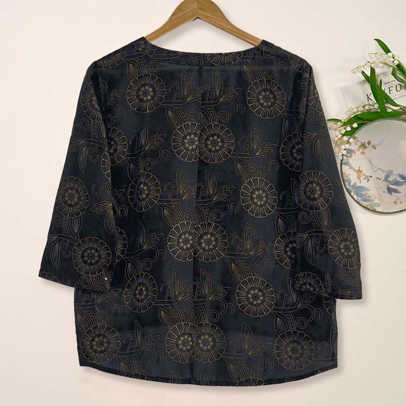 Buddha Stones Frühlings-Langarmshirt mit V-Ausschnitt und floralem Print für Damen - image 13