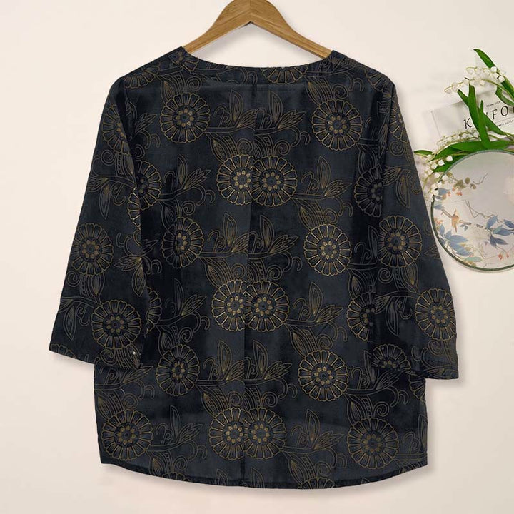 Buddha Stones Frühlings-Langarmshirt mit V-Ausschnitt und floralem Print für Damen - image 13